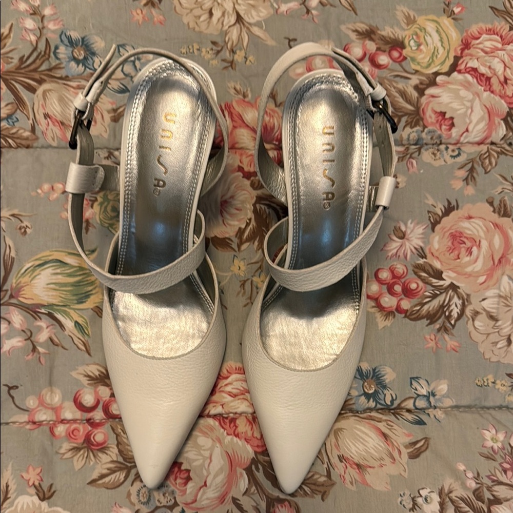 Unisa Off White Leather Strap Wrap Heels